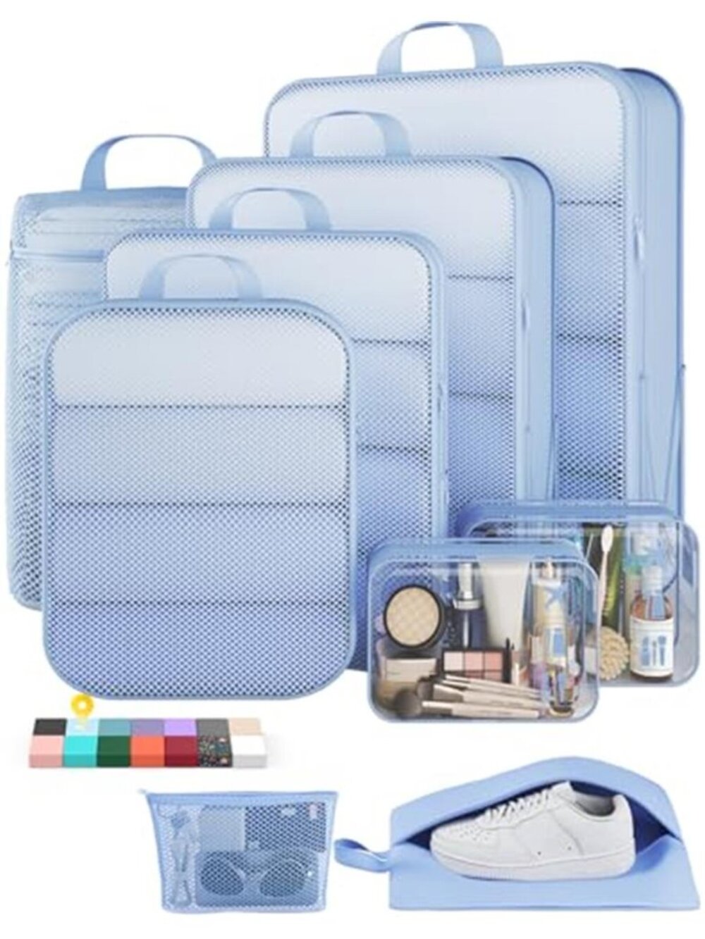 9 Pcs Compression Packing Cubes Travel Luggage Organizer Bags Toiletry Shoe Bag